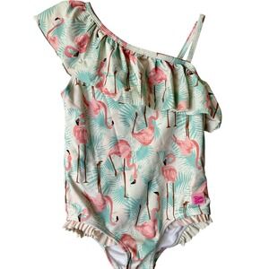 Ruffle Butts Flamingo Swimsuit One Shoulder‎ Ruffle Trim 4T
